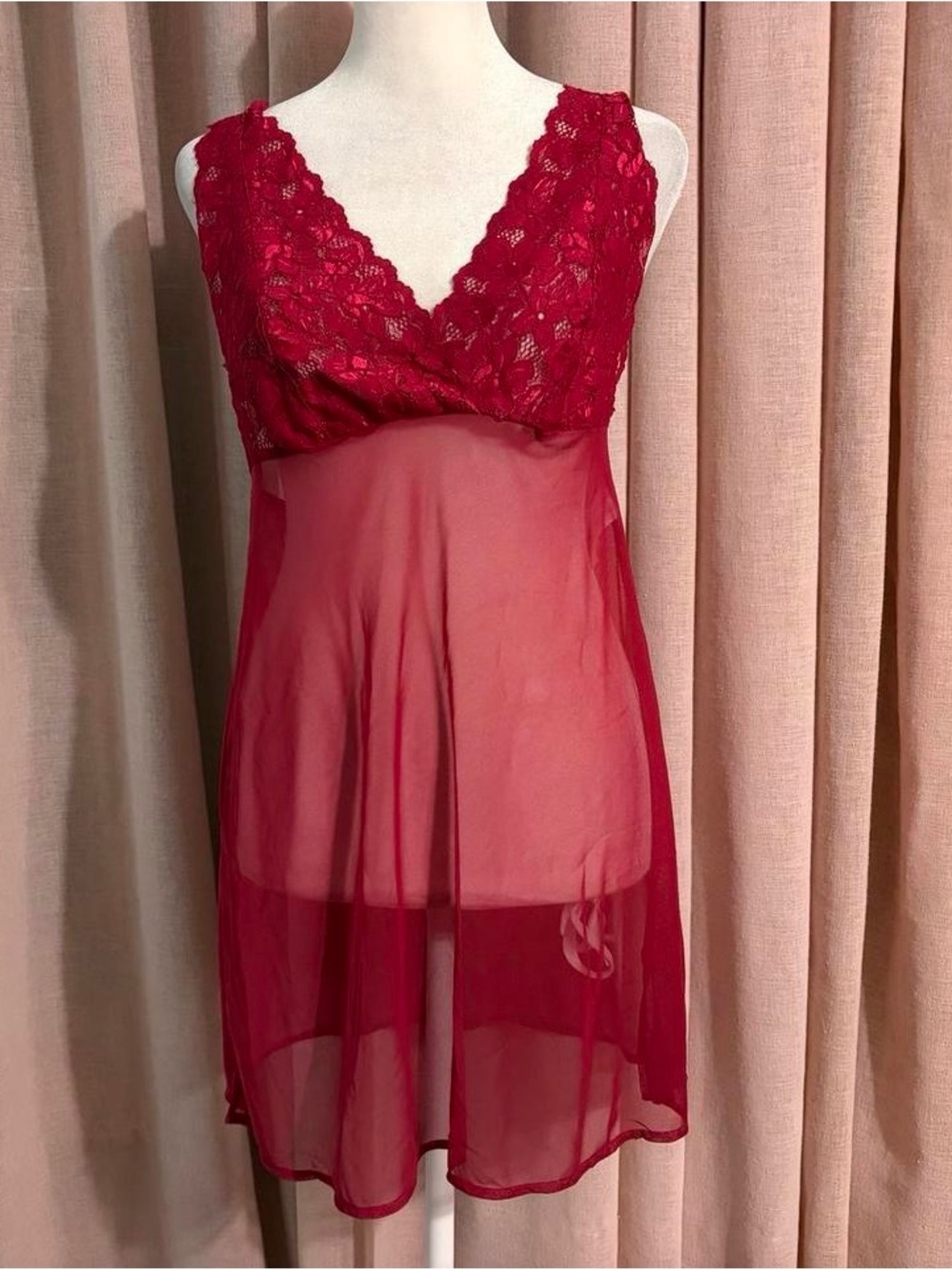 Red Lace Sheer Babydoll Nightdress - Women Intimates